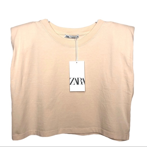 ZARA shoulder padded cropped T-shirts top blouse - Picture 2 of 6